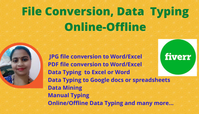 I will do file conversion, data typing online offline