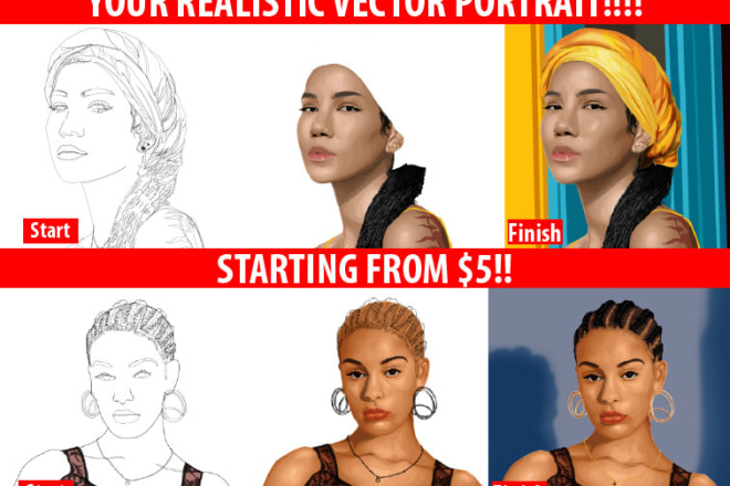 I will draw a realistic digital vector portrait illustration