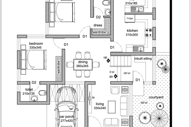 I will draw floor plans, site plan, section or elevation in autocad