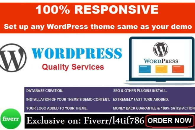 I will install wordpress website theme setup exactly like your demo