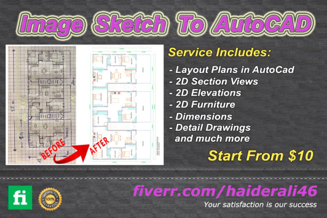 I will make your pdf, image or sketch drawing in autocad