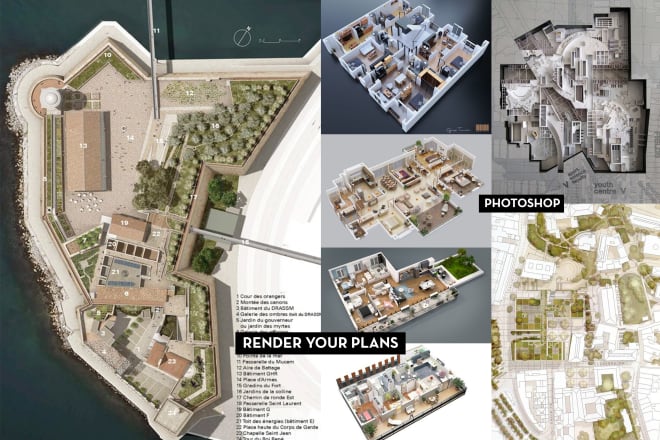 I will render your plan,section,elevation and site plan