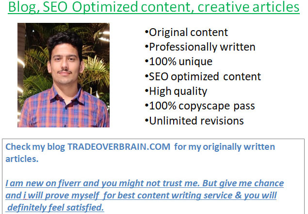 I will write blog, SEO optimized content, creative article for you