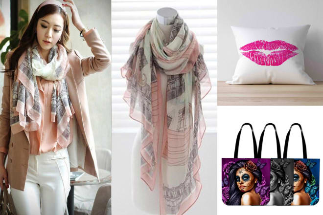 I will create a scarf, tote bag, pillow designs for you