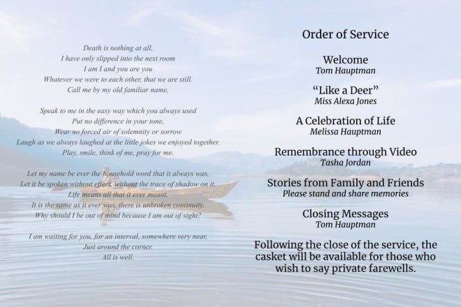 I will design a funeral program within 24 hours