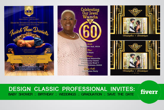 I will design classic professional wedding and party invitations