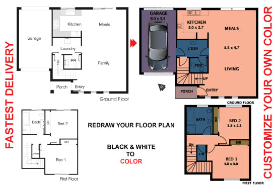 I will do floor plan for architect,builder,broker, real estate