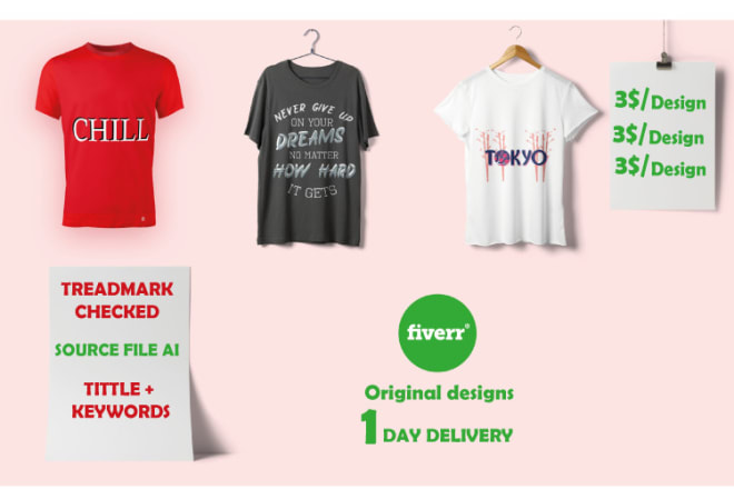 I will bulk t shirt designs for teespring, merch, etsy, redbubble