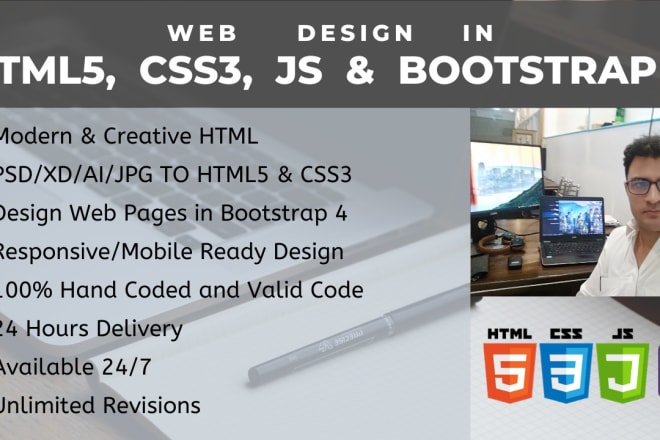 I will convert psd, jpg, xd, ai to responsive html css bootstrap 4