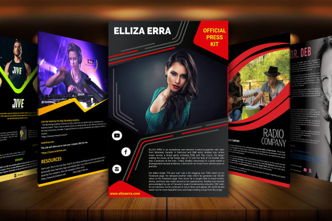 I will design epk, media kit, press kit, speaker kit, one sheet