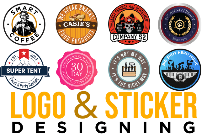 I will design logo, sticker, badge, label, decals, vintage, cards