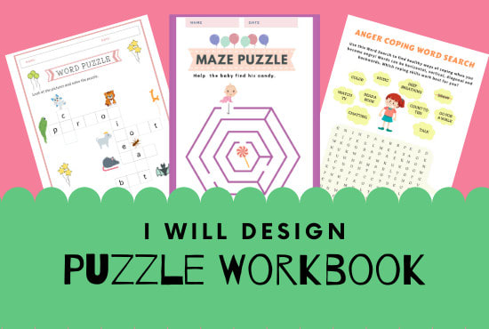 I will design maze, crossword and word search puzzles workbook