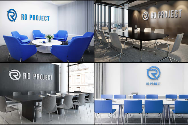 I will design your logo, artwork, brand on 8 office interiors, bonus 2 exteriors