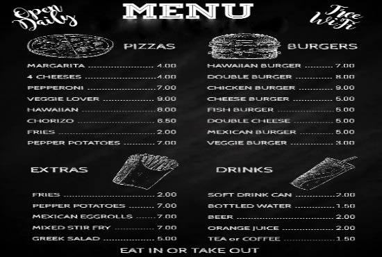 I will do chalkboard, menu and poster design for you