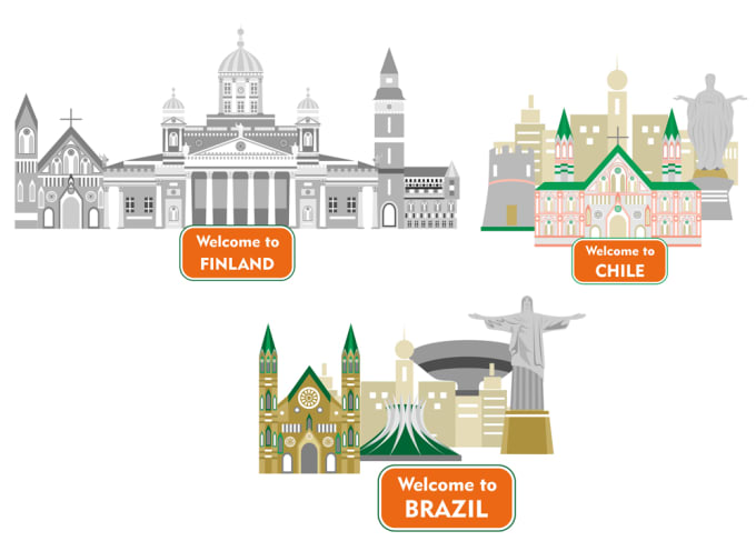 I will draw the cityscape and landmarks of any country