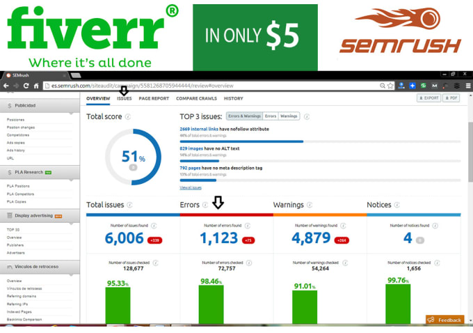 I will provide you semrush generated SEO report of your site