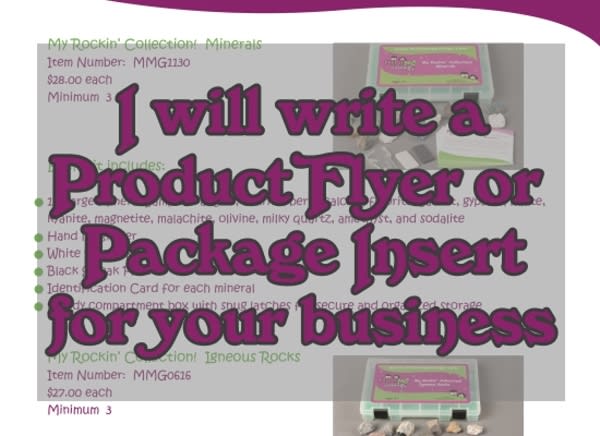 I will write a product flyer or package insert for your business