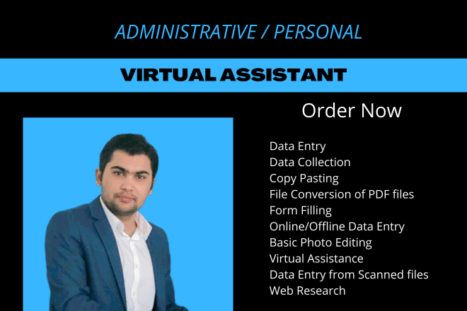 I will be your administrative or personal virtual assistant for data entry