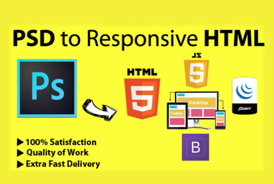 I will convert PSD to html, responsive bootstrap 4 in 24 hours