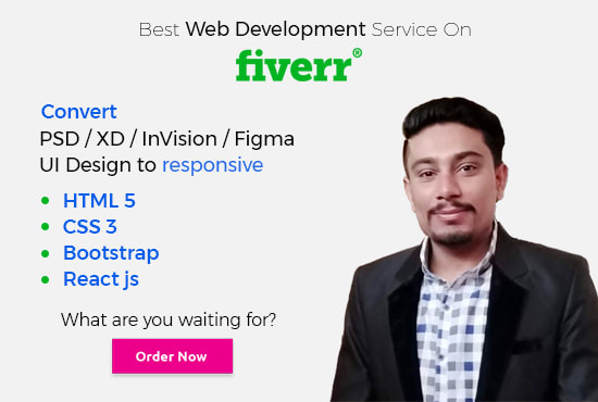 I will convert xd, figma, invision, PSD to html css react js responsive