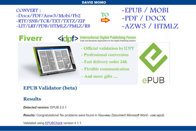 I will convert your book any doc to epub docx htmlz and more