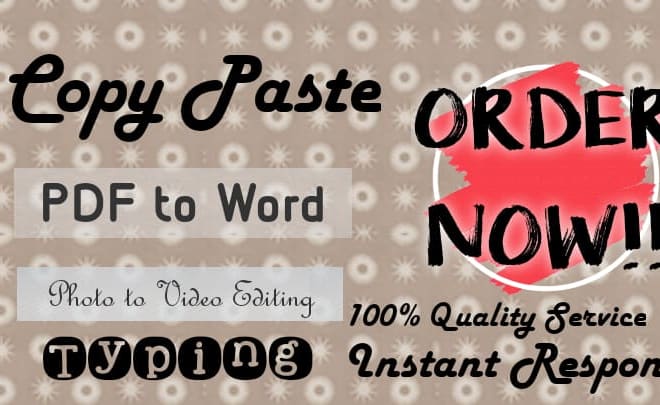 I will copy pate,PDF to word,video editing,translation much more