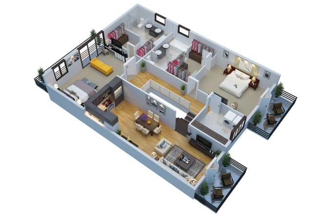 I will create 2d floor plan, 3d floor plan, visualization rendering