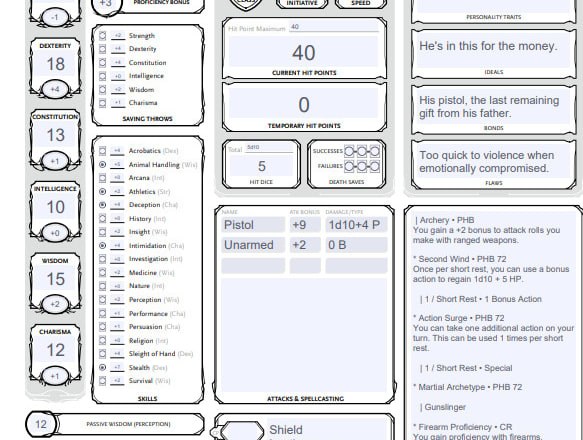 I will create a dungeons and dragons character sheet for you