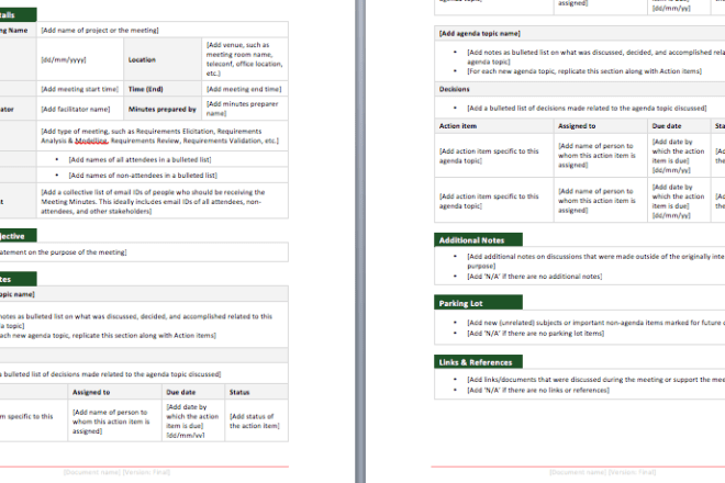 I will create a meeting minutes template in ms word