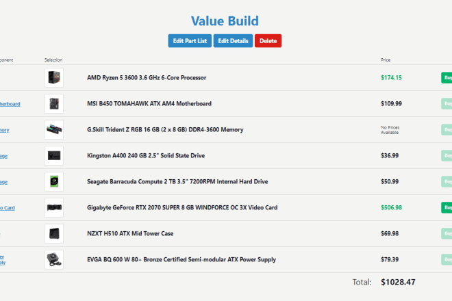 I will create a PC part picker list at a given budget