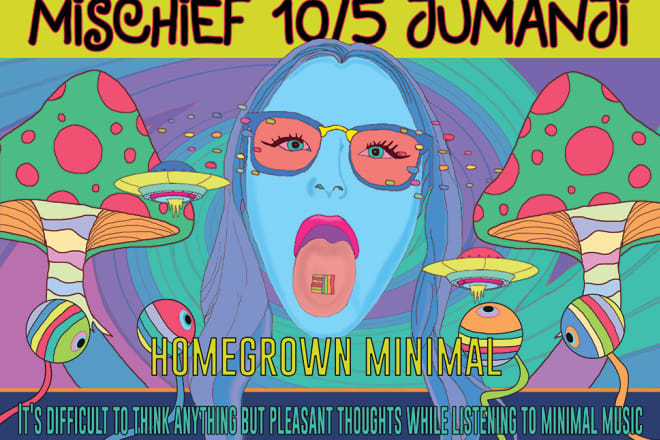 I will create a psychedelic colorful poster or brochure design