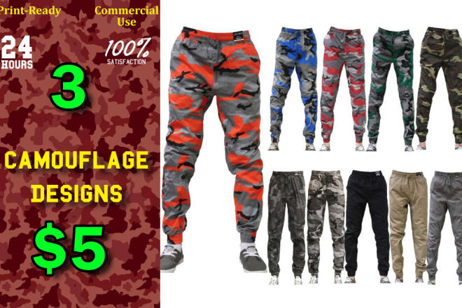 I will create camouflage design, seamless pattern, camo