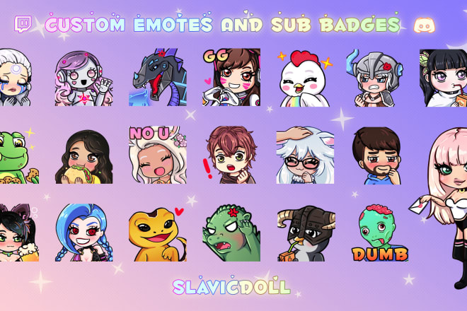 I will create cute custom twitch and discord emotes and sub badges