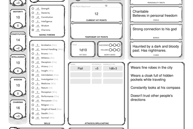 I will create your dungeons and dragons character sheet