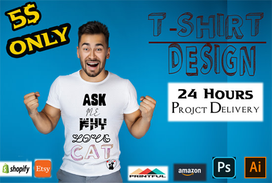 I will custom t shirt design at illustrator for amazon shopify printful