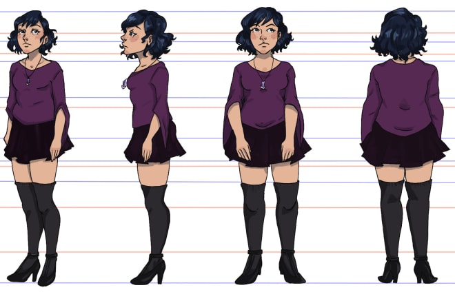 I will design digital character design turnaround sheets