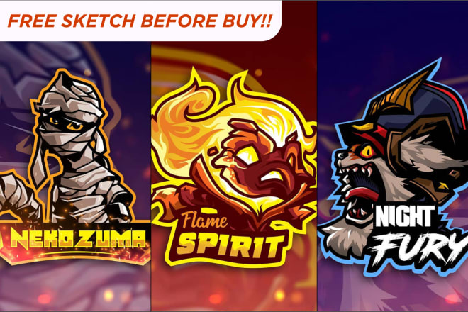 I will design gaming mascot logo for twitch, youtube, esports team, clan