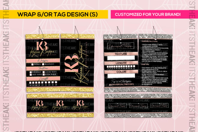 I will design hang tags and bundle wraps for hair extension business