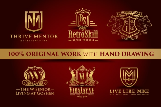 I will design heraldic, modern luxury logo with hand drawing