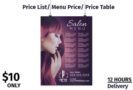 I will design spa, salon, gym price menu and checklist flyers