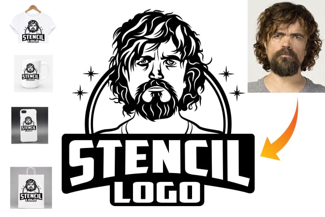 I will do a black and white vector face portrait logo, stencil art