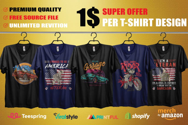 I will do custom bulk t shirt design for your pod business