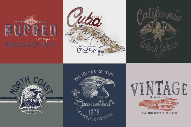 I will do custom hand drawn vintage logo t shirt design