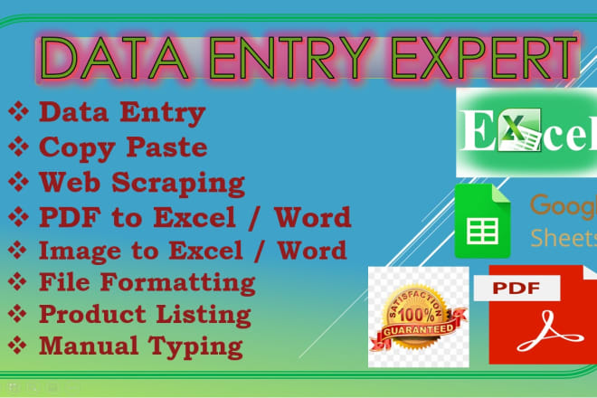 I will do data entry on excel, vcf, csv, word and pdf, free sample