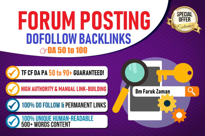I will do high da 50 plus dofollow forum posting backlinks