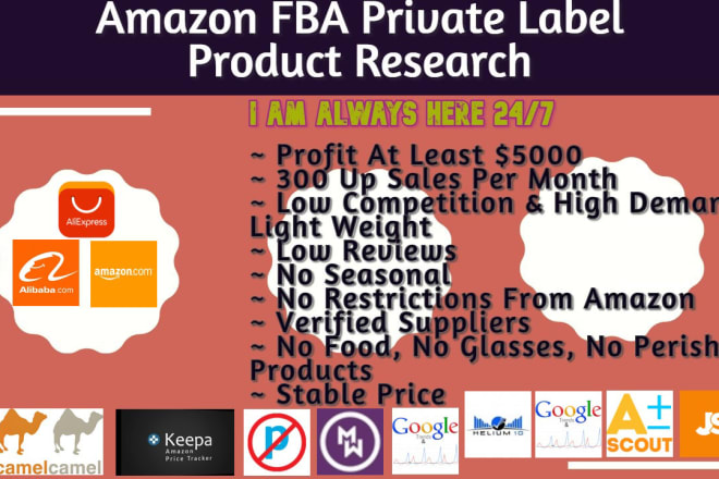 I will do research amazon fba private label product for you