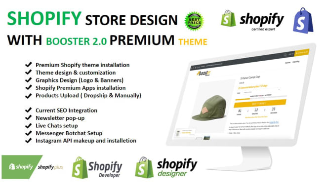I will do shopify dropshipping ecommerce store design, product upload, apps install