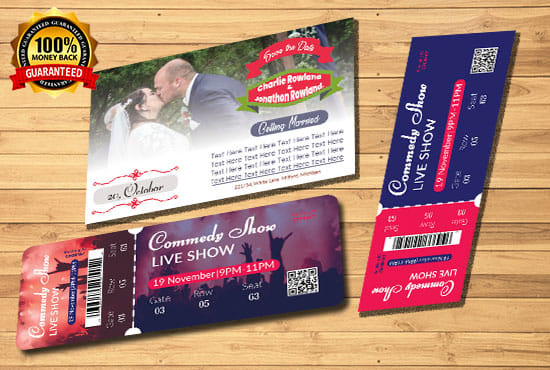 I will do wedding invitation postcard, events ticket, raffle ticket for you