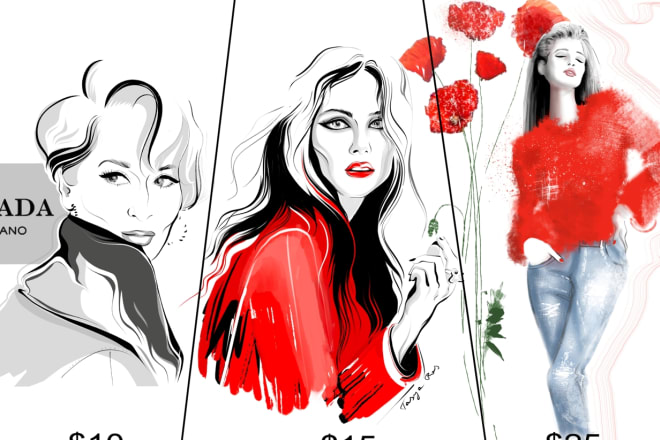 I will draw a fashion illustration, a sketch or a portrait