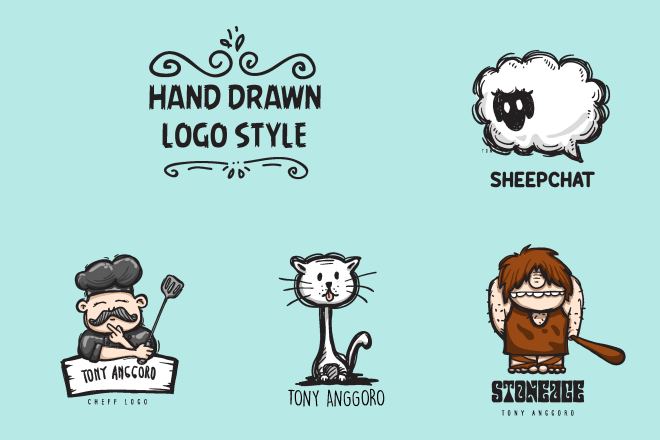 I will draw cartoon hand drawn logo